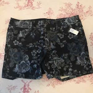 Faded Glory Dark Blue Denim Floral Shorts.